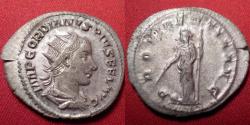 Ancient Coins - GORDIAN AR silver antoninianus. Providentia standing, holding scepter, and wand over globe at her feet