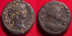 Ancient Coins - NERO AR billon tetradrachm. Alexandria mint. Dual portrait issue, Nero & Alexandria with elephant headdress.