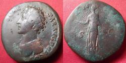 Ancient Coins - MARCUS AURELIUS CAESAR AE orichalcum sestertius. Juventas standing. Rare left facing draped & cuirassed bust.