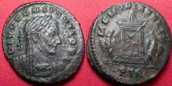 Ancient Coins - DIVUS CONSTANTIUS CHLORUS AE follis. Trier, under Constantine I, 307-308 AD. MEMORIA FELIX, garlanded altar, eagles beside