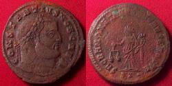 Ancient Coins - CONSTANTIUS I CHLORUS AE large follis. Ticinum, Moneta standing, holding scales.