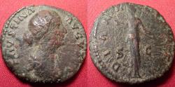 Ancient Coins - FAUSTINA II JUNIOR AE as. DIANA LVCIF, Diana standing, holding long torch. Diana, the light-bearer!