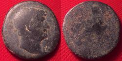 Ancient Coins - HADRIAN AE as. Rome mint, 136 AD. DACIA seated on rock, holding vexillum & curved sword. Scarce