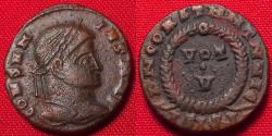 Ancient Coins - CONSANINS AE3 follis. Imitative type combining elements of Constantine I & II. Vows in wreath