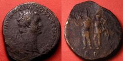 Ancient Coins - DOMITIAN AE sestertius. 89-90 AD. Domitian crowned by Victoria, standing behind.