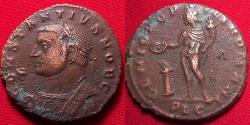 Ancient Coins - CONSTANTIUS I CHLORUS, as Caesar, AE follis. Lugdunum. Rare left facing bust with eagle tipped scepter.