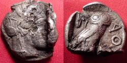 Ancient Coins - ATHENS AR silver tetradrachm. Helmeted head of Athena, Owl on reverse.