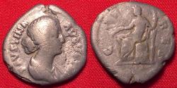 Ancient Coins - FAUSTINA II JUNIOR AR silver denarius. Ceres seated left, holding long torch & corn ears