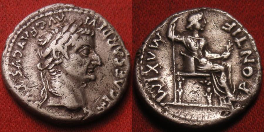 TIBERIUS AR silver denarius. PONTIF MAXIM, Livia, as Pax, seated right