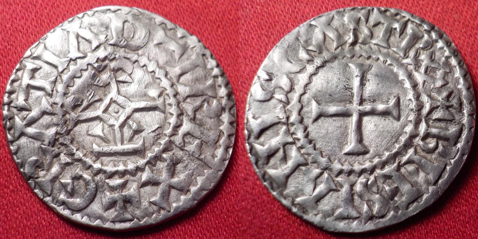 KING CHARLES THE BALD AR silver denier. King of West Francia. Monogram ...