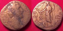 Ancient Coins - ANTONINUS PIUS AE sestertius. Jupiter standing, holding thunderbolt, eagle at his feet. Scarce type.