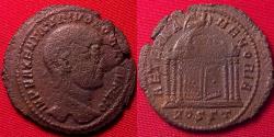 Ancient Coins - DIVUS ROMULUS, son of Maxentius, AE follis. Ostia mint. AETERNAE MEMORIAE, domed temple of Divus Romulus