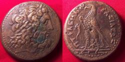 Ancient Coins - PTOLEMY III EUERGETES 34mm triobol. Eagle standing, Chi-Ro between legs.