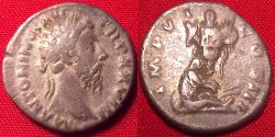 Ancient Coins - MARCUS AURELIUS AR silver denarius. German captive at base of trophy