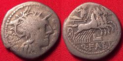 Ancient Coins - Q FABIUS LABEO AR silver denarius. Bust of Roma, Jupiter in quadriga, prow of ship below