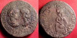 Ancient Coins - GORDIAN III & TRANQUILLINA AE 32mm. Singara, Mesopotamia. Tyche seated on rocks, holding branch Sagittarius centaur leaping above her head.