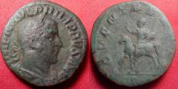 Ancient Coins - PHILIP I THE ARAB AE sestertius. Rome, 247 AD. ADVENTVS AVGG, Philip on horseback. Scarce