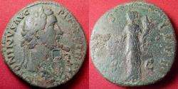 Ancient Coins - ANTONINUS PIUS AE sestertius. Aequitas standing, holding scales & cornucopia.