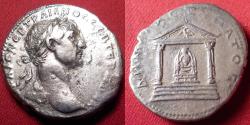 Ancient Coins - TRAJAN AR silver tridrachm. Caesarea, Cappadocia. Distyle temple, Pergaean Artemis within
