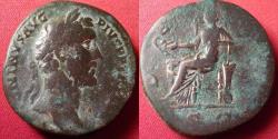 Ancient Coins - ANTONINUS PIUS AE sestertius. DES IIII, Salus seated left. Scarce