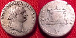 Ancient Coins - DOMITIAN, as Caesar under Titus, AR silver denarius. Rome, 80 AD. Lit, garlanded altar.