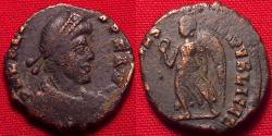 Ancient Coins - VALENS AE3. Victory advancing left, holding wreath & palm