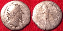 Ancient Coins - MARCUS AURELIUS AR silver denarius. Genius standing, holding patera & grain ears