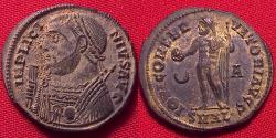 Ancient Coins - LICINIUS I AUGUSTUS silvered follis. Alexandria. Jupiter standing. Nice golden toned silvering.