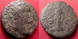 Ancient Coins - SEPTIMIUS SEVERUS AE orichalcum dupondius. Early issue, 195 AD. Minerva standing, holding spear & round shield. Rare