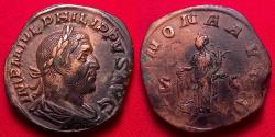 Ancient Coins - PHILIP I AE sestertius. Annona standing, holding cornucopia and corn ears over modius