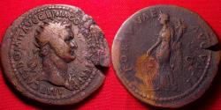 Ancient Coins - DOMITIAN AE dupondius. 93-94 AD. Fortuna standing, holding rudder & cornucopia