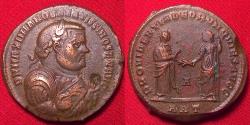 Ancient Coins - MAXIMIANUS AE post abdication large follis. Antioch mint, Quies & Providentia standing. Commemorating Maximianus' (first) retirement.