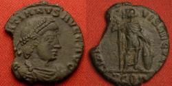 Ancient Coins - GRATIAN AE3. Constantina. GLORIA NOVI SAECVLI, Emperor holding labarum & shield. AVGG AVG obverse legend. Rare