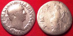 Ancient Coins - TRAJAN AR silver denarius Early issue, 98-99 AD. Pax standing, holding branch & cornucopia.