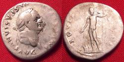 Ancient Coins - VESPASIAN AR silver denarius. IOVIS CUSTOS, Jupiter standing beside flaming altar.