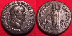 Ancient Coins - VESPASIAN AE as. Aequitas standing, holding scales, struck 71 AD