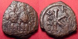 Ancient Coins - JUSTIN II & SOPHIA AE half follis. Constantinople mint. Large K.