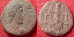 Ancient Coins - THEODOSIUS AE follis. CONCORDIA AVGGG, Constantinopolis enthroned.