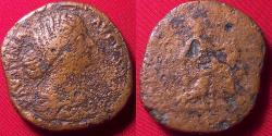 Ancient Coins - FAUSTINA II JUNIOR AE orichalcum sestertius. MATRI MAGNAE, Cybele enthroned between two lions