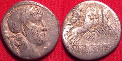 Ancient Coins - C VIBIUS PANSA AR silver denarius. Minerva in quadriga, bust of Apollo