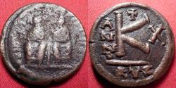 Ancient Coins - JUSTIN II & SOPHIA AE half follis. Kyzikos/Cyzicus, 574-575 AD.