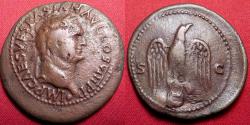Ancient Coins - VESPASIAN AE as. Eagle perched atop globe, wings spread. Lugdunum mint, 78 AD. Overstruck on an identifiable coin of Divus Augustus.