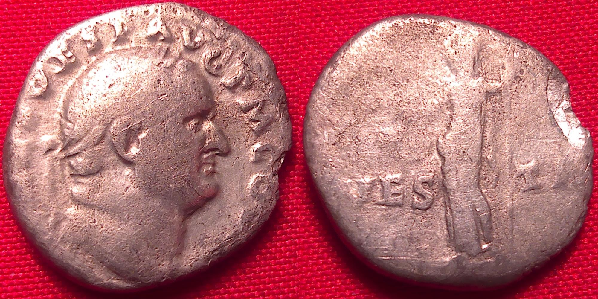VESPASIAN AR silver denarius. Vesta standing, holding simpulum & scepter.  4th consulship, 72-73 AD.
