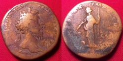 Ancient Coins - MARCUS AURELIUS AE sestertius. 165 AD. Providentia standing, holding wand over globe.