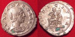 Ancient Coins - JULIA MAESA AR silver denarius. Pudicitia seated, raising veil.
