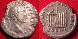 Ancient Coins - ANTONINUS PIUS AR silver denarius. TEMPLUM DIVI AUG REST, restored temple of Augustus & Livia.