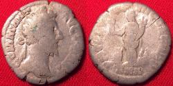 Ancient Coins - COMMODUS AR silver denarius. Annona standing, holding statuette. ANN in exergue.