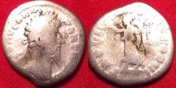 Ancient Coins - LUCIUS VERUS AR silver denarius. Victory advancing left. 166-167 AD.