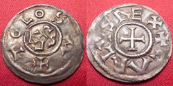 Ancient Coins - KING CHARLES THE BALD AR silver denier. King of West Francia. Monogram of Charlemagne. Tolosa mint, 840-864 AD