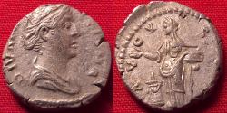 Ancient Coins - DIVA FAUSTINA I AR silver denarius. Pietas standing, altar beside.